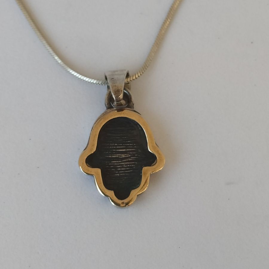 Hamsa Silver Pendant Gold-plated with snake chain. Handmade Hamsa sterling silver pendant gold-plated and oxidized with snake chain.