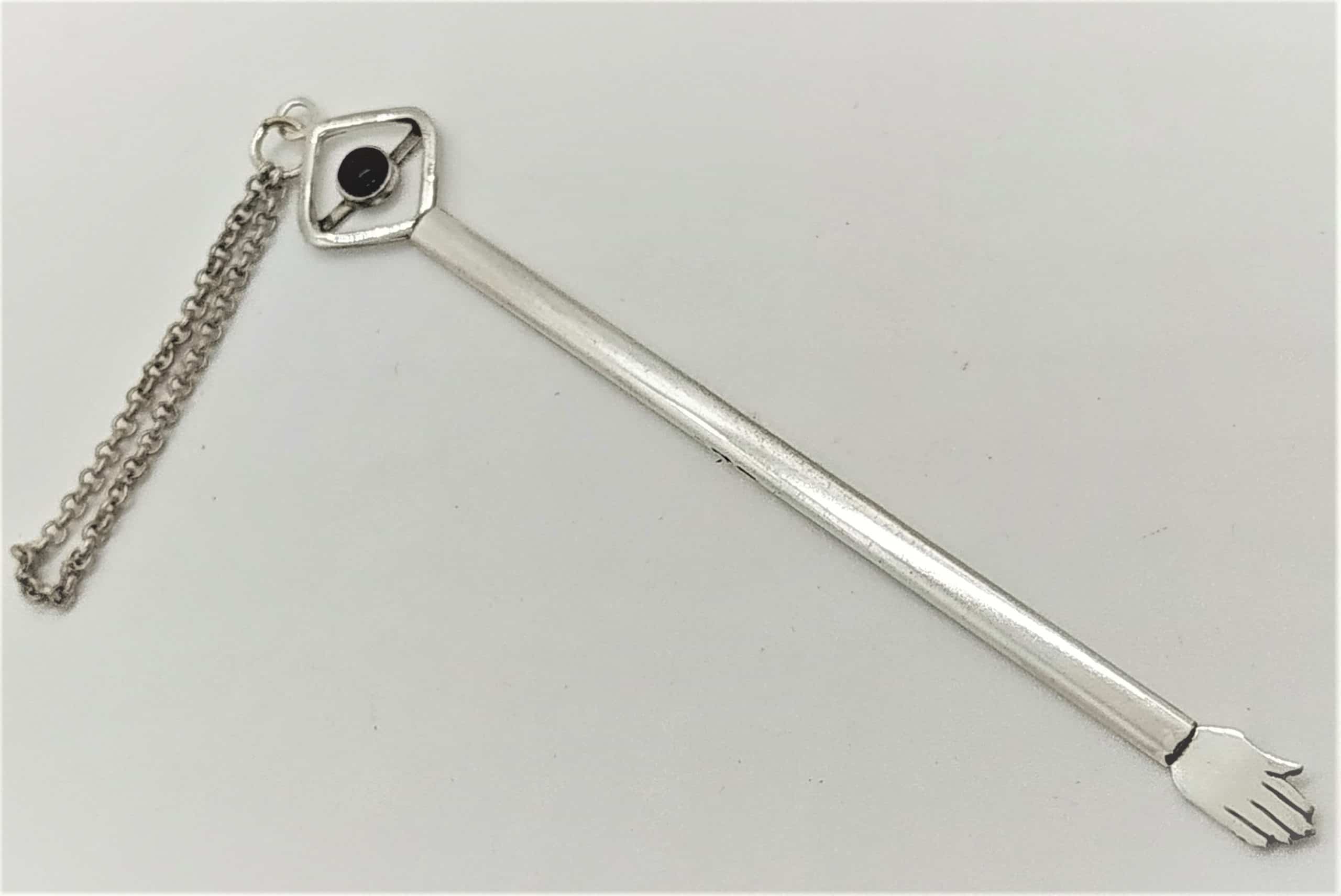 Silver Torah Pointer Square frame set with tiger eye stone. Silver Torah pointer square frame handmade by Samy Ghatan Katan.