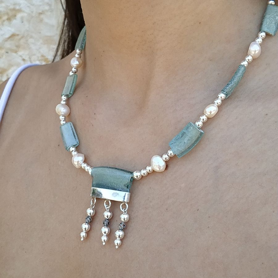 Silver Roman Glass Necklace*