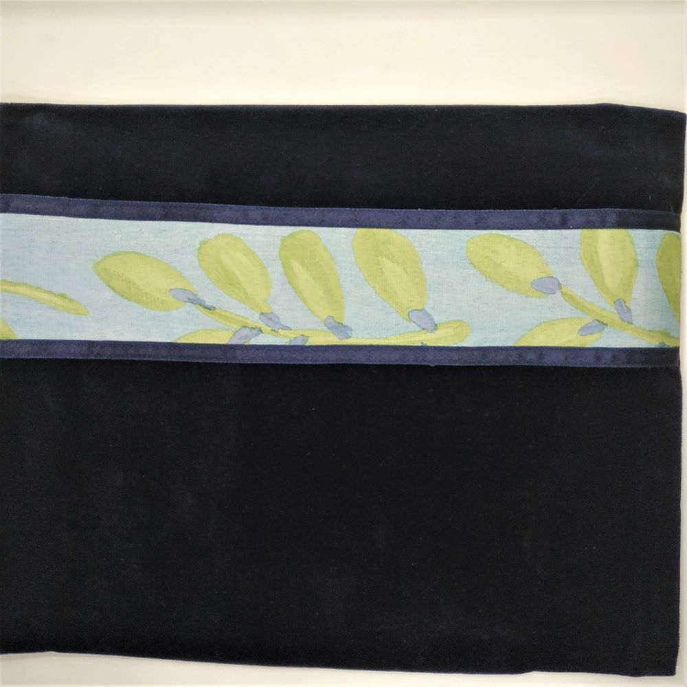 Handmade Tallit Bag Velvet Blue navy with a silk stripe with painted olive leaf. Made in Israel by Kapot Tamar.