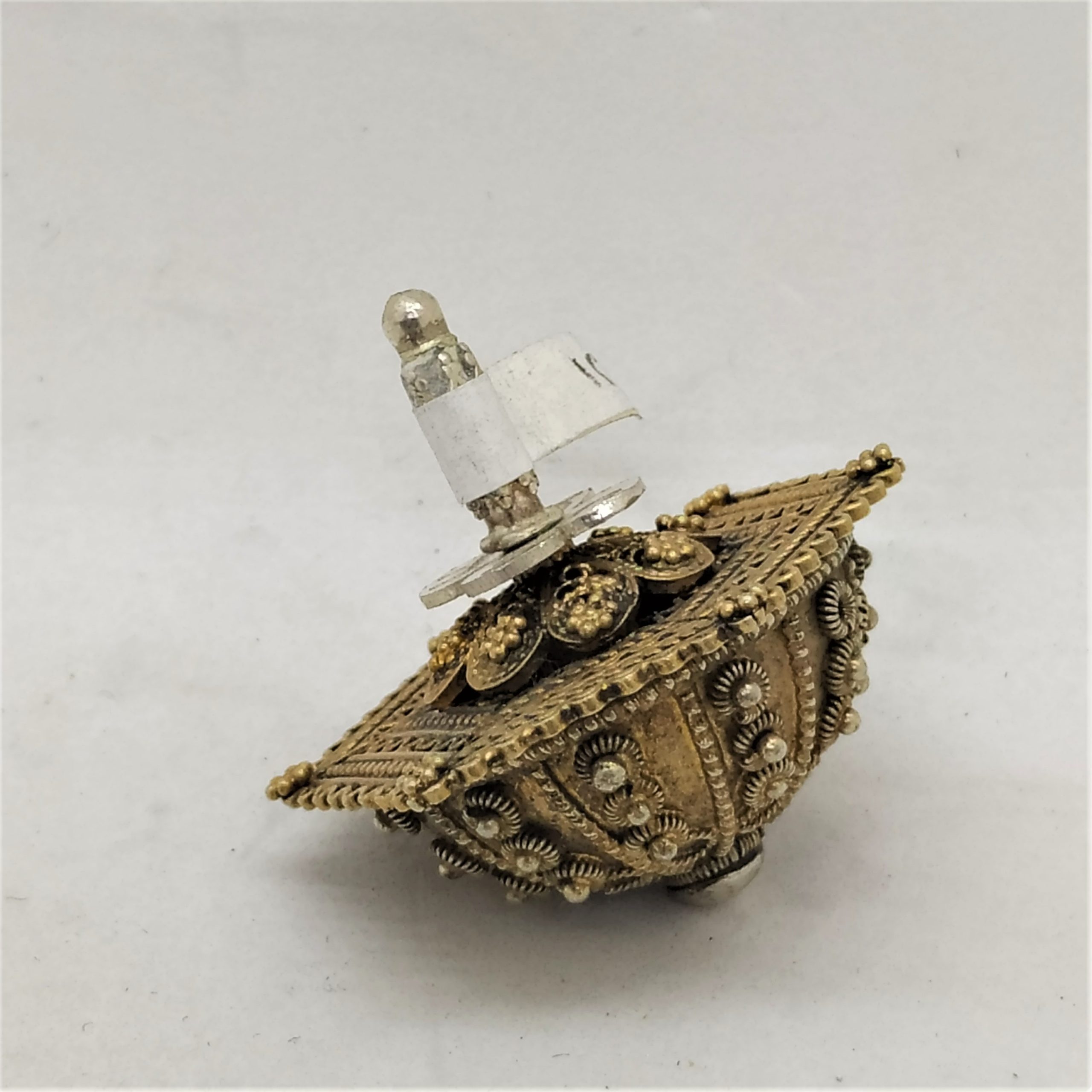 Sterling silver handmade Hanukah dreidel hexagon gold plated fine Yemenite filigree gold plated made by S. Ghatan ( Katan).