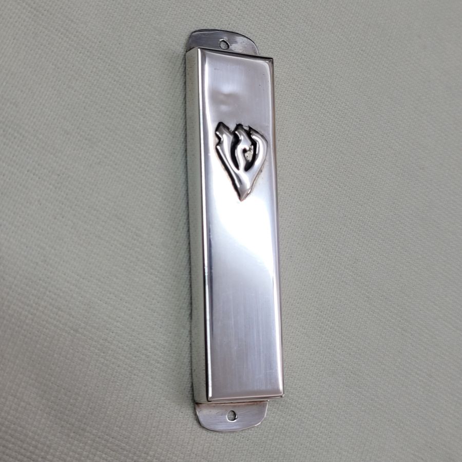 Handmade sterling silver Rectangular Mezuzah Smooth Silver contemporary suitable for parchment up to 5 cm .Dimension 2 cm X 8 cm.
