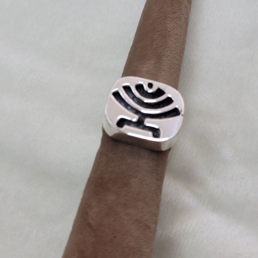 Handmade sterling silver cut out Menorah ring and oxidized to emphasize Menorah shape. Dimension 1.8 cm X 1.8 cm approximately.