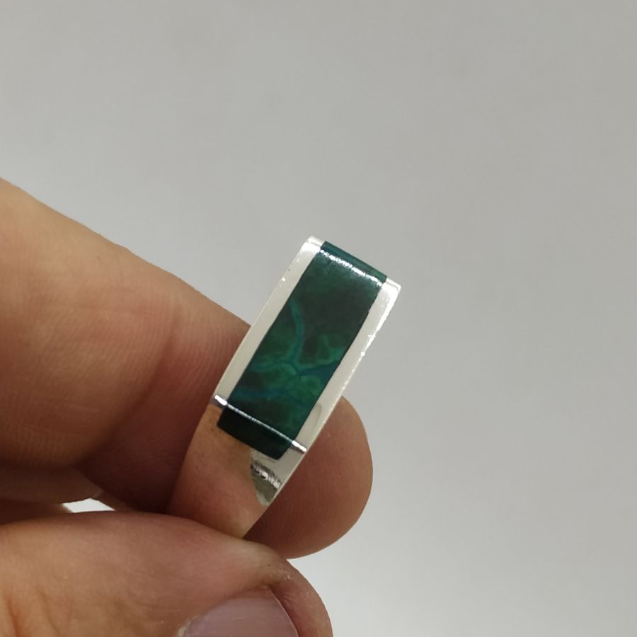 Handmade sterling silver contemporary Elat stone man ring ring set with a flat Elat stone strap. Dimension 0.65 cm X 1.2 cm.