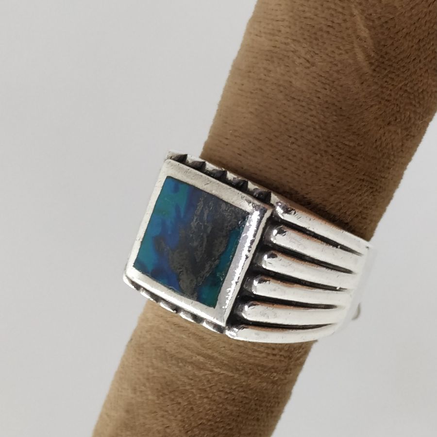 Handmade sterling silver contemporary square Elat stone ring set with a flat square Elat stone. Dimension 1.2 cm X 1.2 cm.