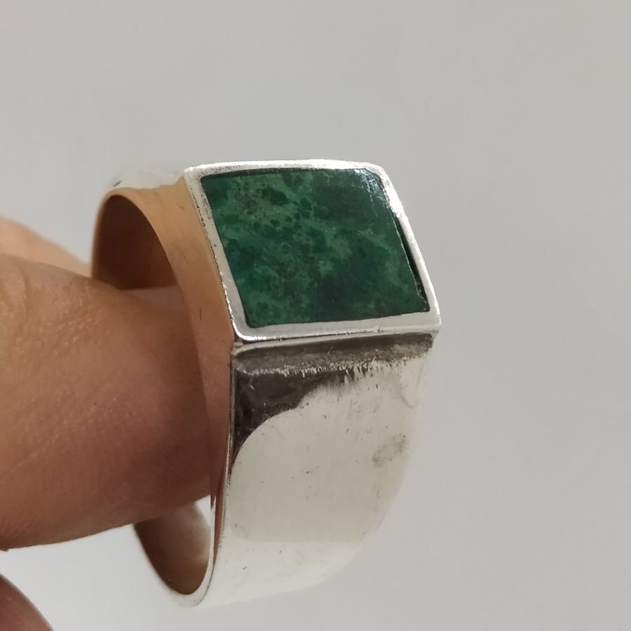 Handmade sterling silver contemporary Elat stone square ring set with a flat square Elat stone strap. Dimension 1.1 cm X 1.4 cm.