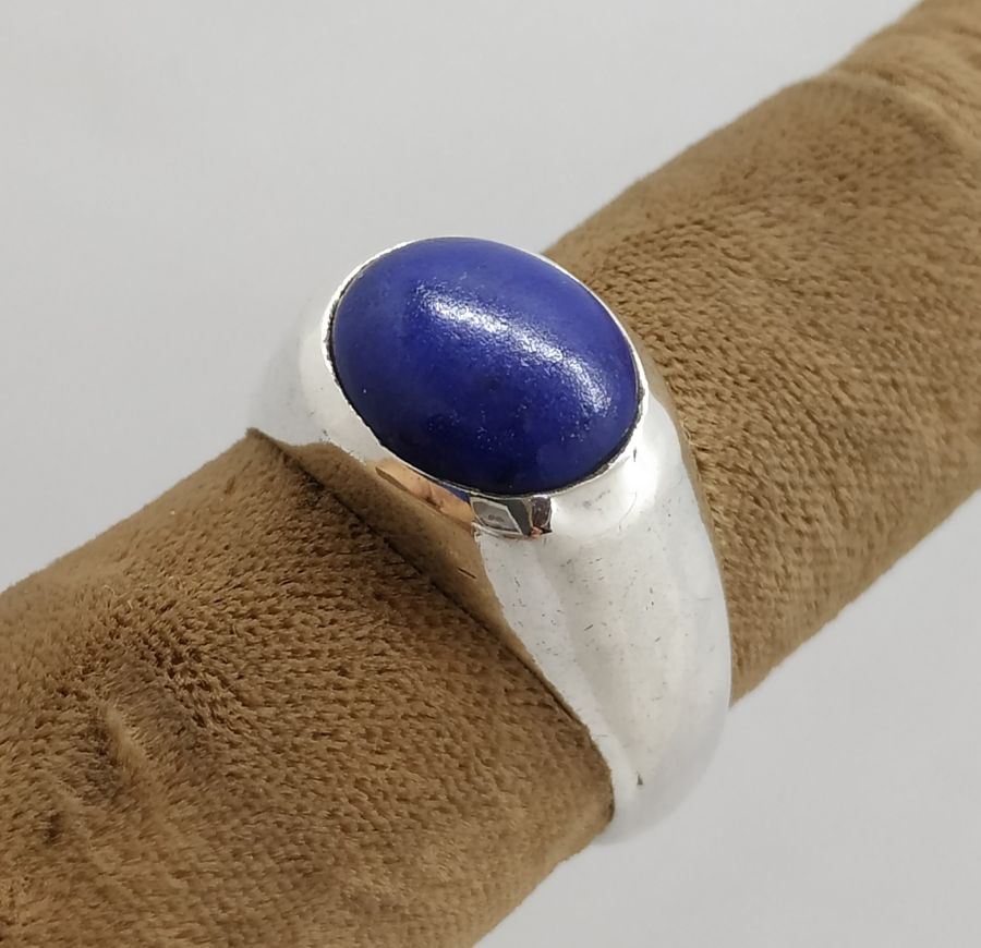 Handmade sterling silver man Lapis Lazuli oval ring smooth silver 0.9 cm X 1.2 cm approximately. European finger size 60, USA size 9.5.