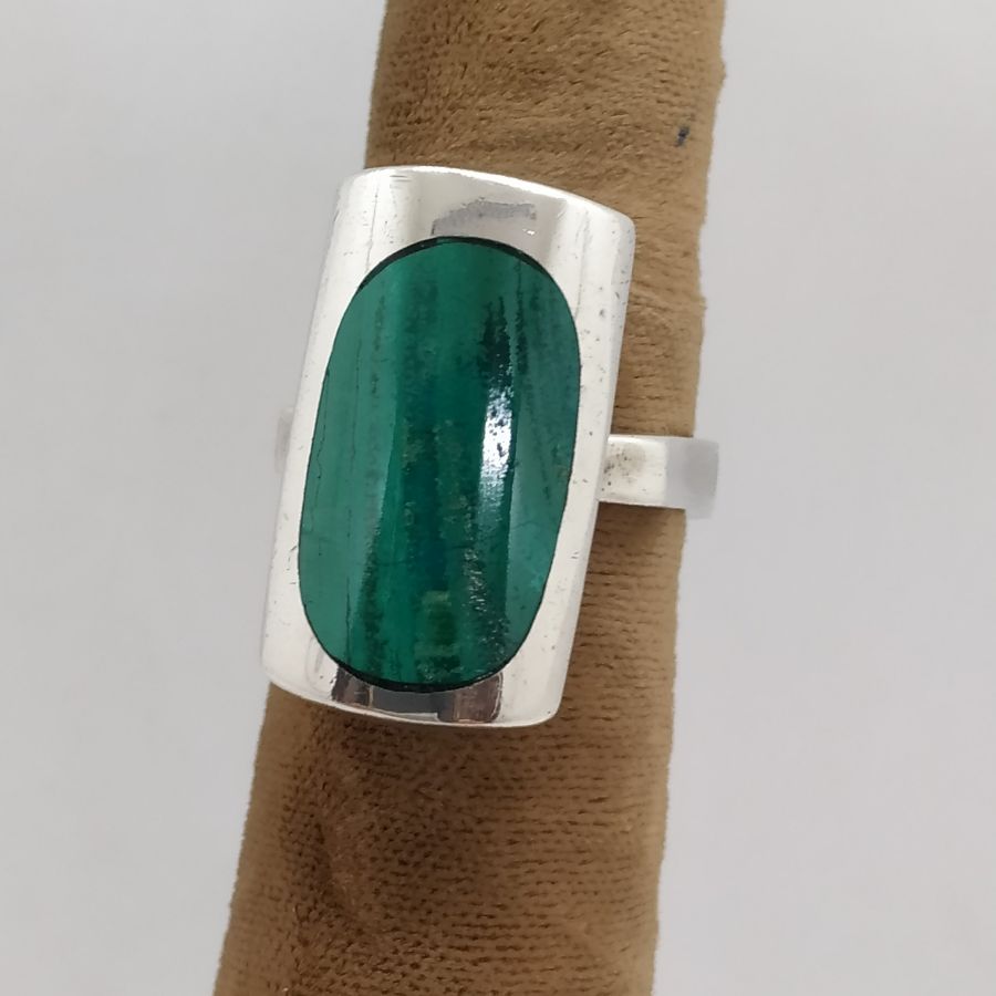 Handmade sterling silver Elat stone rectangular ring smooth contemporary style. Dimension 2 cm X 1.2. European finger size 56, USA size 7.75.