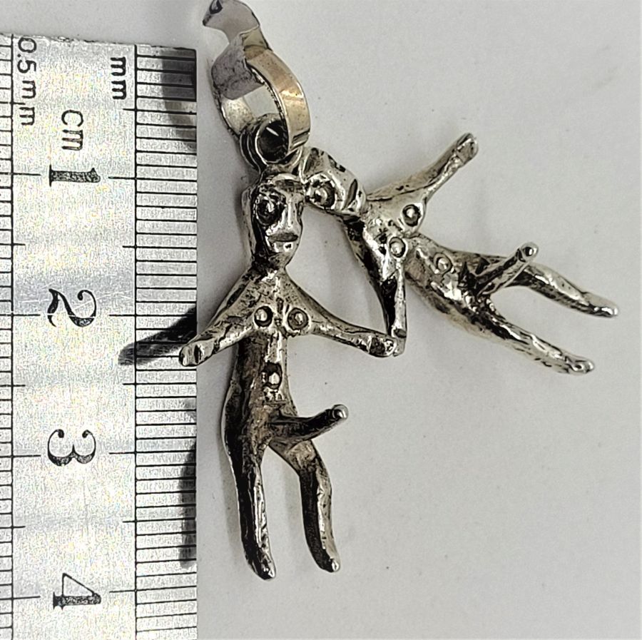 Handmade sterling silver two naked male pendant erotic design. Can be ordered in gold according gold price. Dimension 4 cm X 1.8 cm X 0.8 cm approximately.