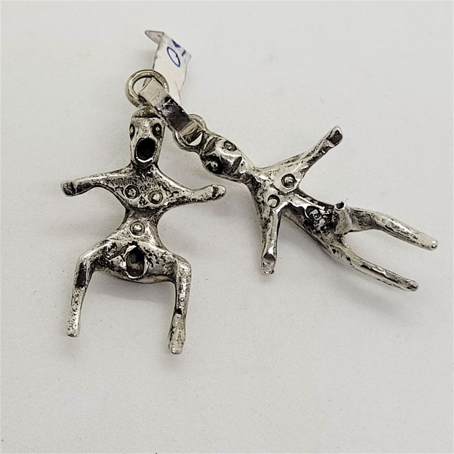 Handmade sterling silver two naked male female pendant erotic design. Can be made in gold by request according to gold price, inquire ahead ordering.