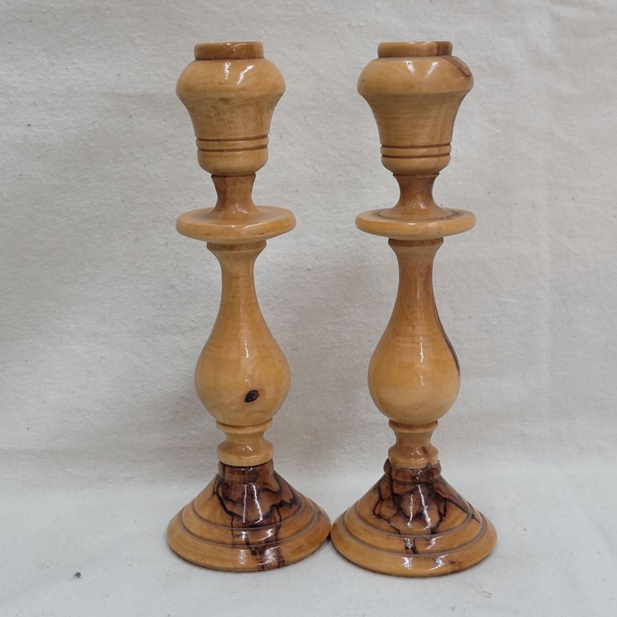 Olive Wood Sabbath Candlesticks - Image 5