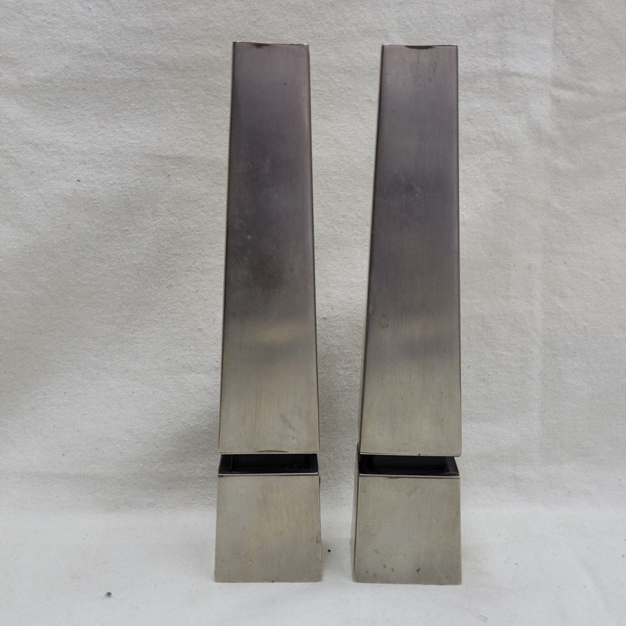 Handmade Sabbath candlesticks stainless steel, clean metal with no ornaments to ornate the metal made by Bier early 1960's.