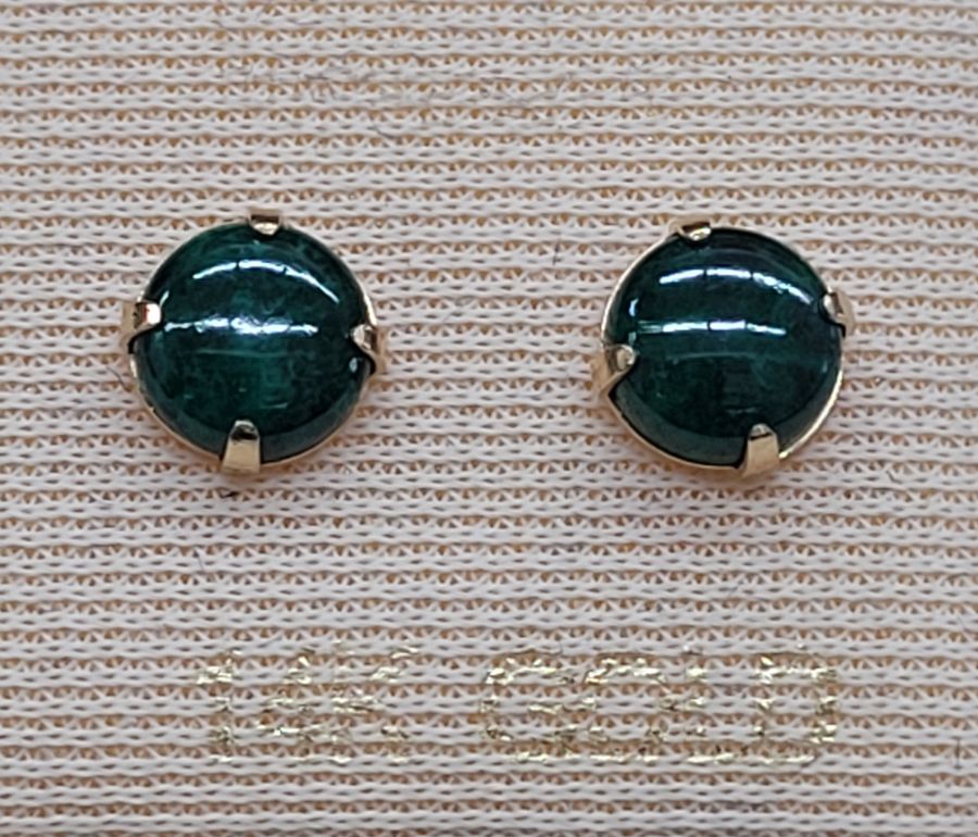Handmade 14 carat gold round stud earrings Elat stones set with round cabochon Elat stones. Dimension diameter 0.6 cm approximately.
