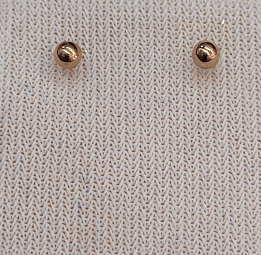 Handmade 14 carat gold bead stud earrings, just a plain gold round ball. Dimension diameter 0.2 cm approximately.
