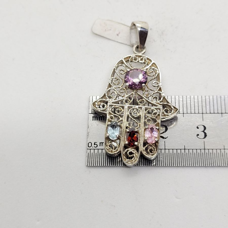 Hamsa Pendant Filigree Gems - Image 4