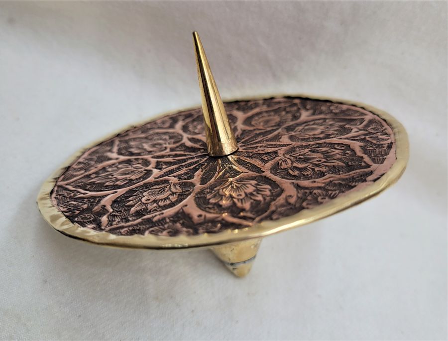 Handmade Dreidel Sevivon copper brass combined with floral designs hand hammered encrusted by S. Ghatan Katan from Jerusalem.