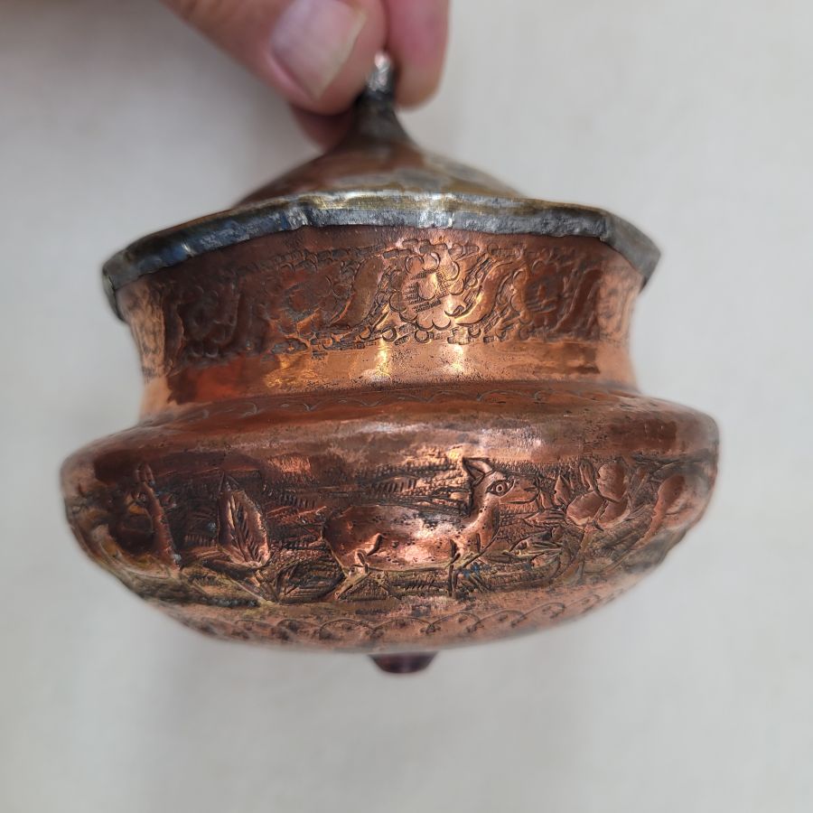 Handmade Brass Copper Dreidel Sevivon made by a Jewish emigrant from middle East during the 1950's. Made in Israel early 1950's. Very rare item.