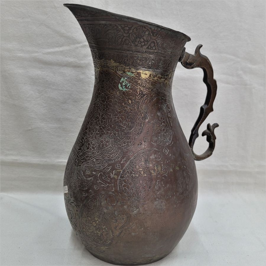 Handmade antique copper water jar silver plated ancient Qajar Safavid early 18th century Qajar Middle Eastern diameter 15 cm X 30 cm approximately.