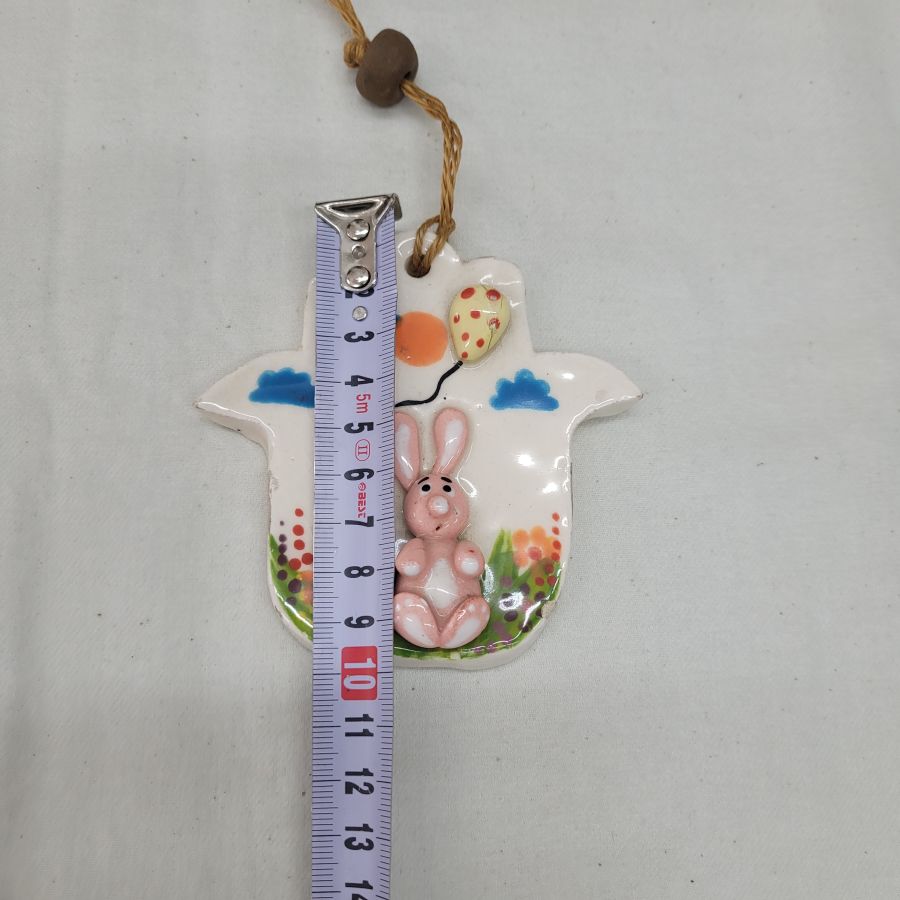 Pink Bunny Ceramic Hamsa - Image 3