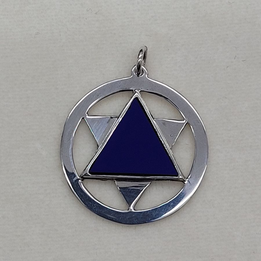Handmade sterling silver Magen David star Lapis pendant traditional Magen David star shape set with genuine triangle blue Lapis Lazuli stone