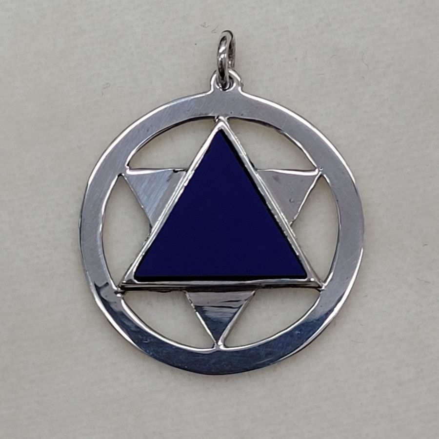Handmade sterling silver Magen David star Lapis pendant traditional Magen David star shape set with genuine triangle blue Lapis Lazuli stone