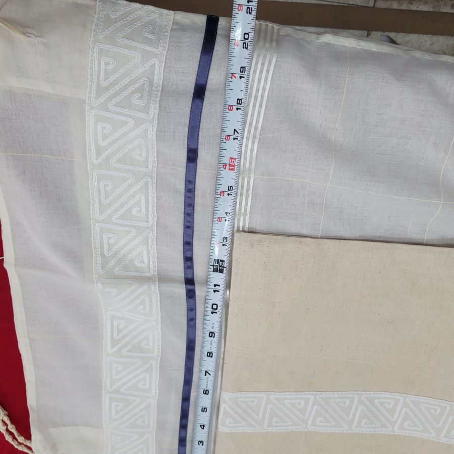 Off white cotton Tallit handmade - Image 4