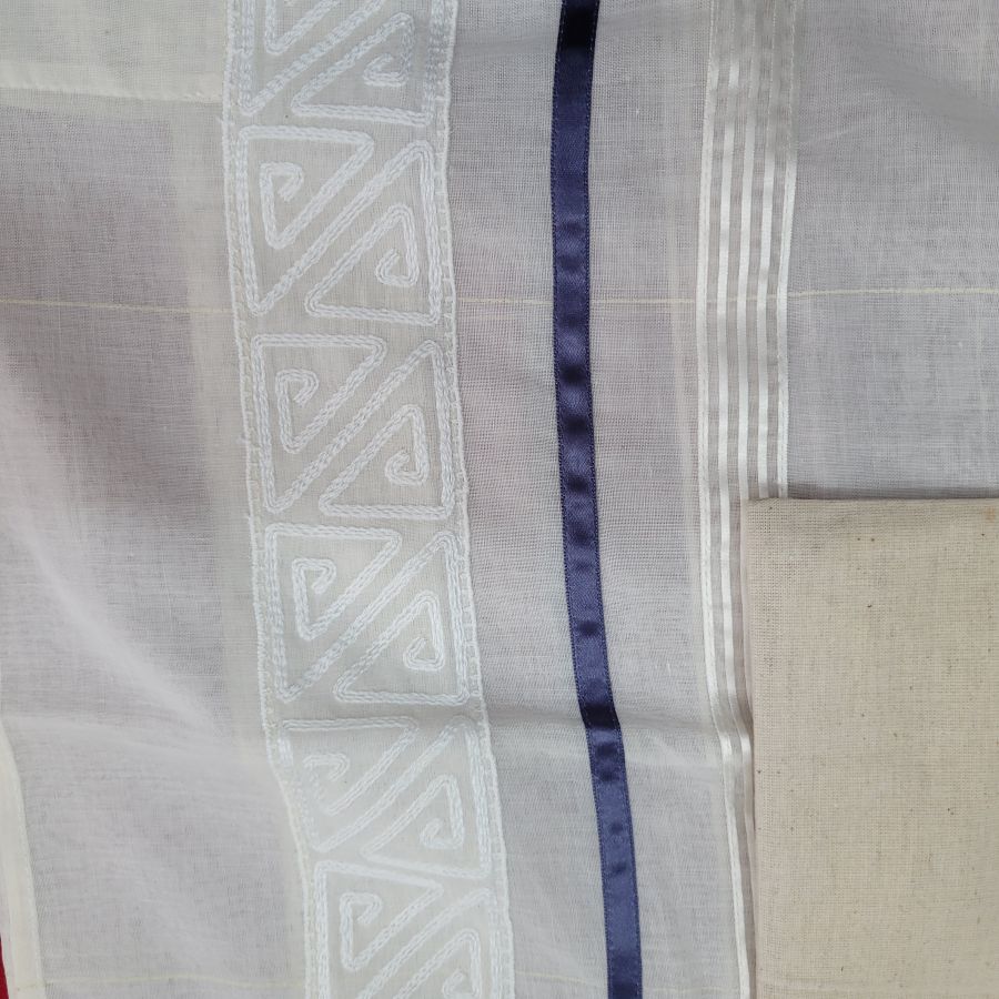 Off white cotton Tallit handmade - Image 5