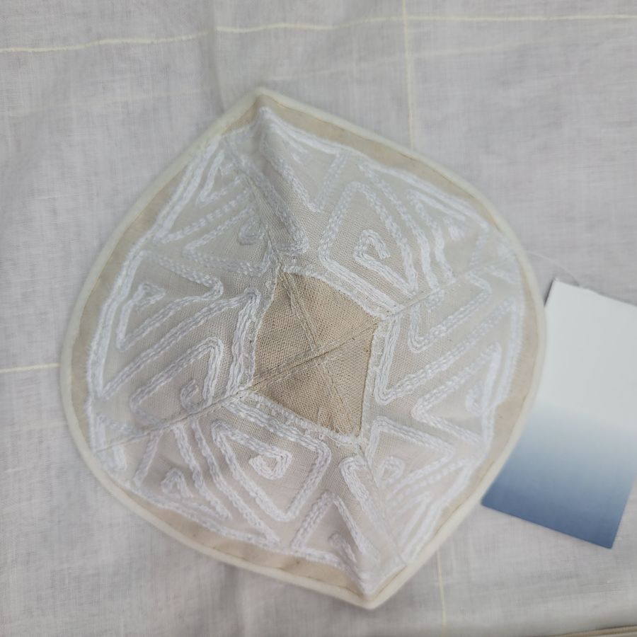 Off white cotton Tallit handmade - Image 8