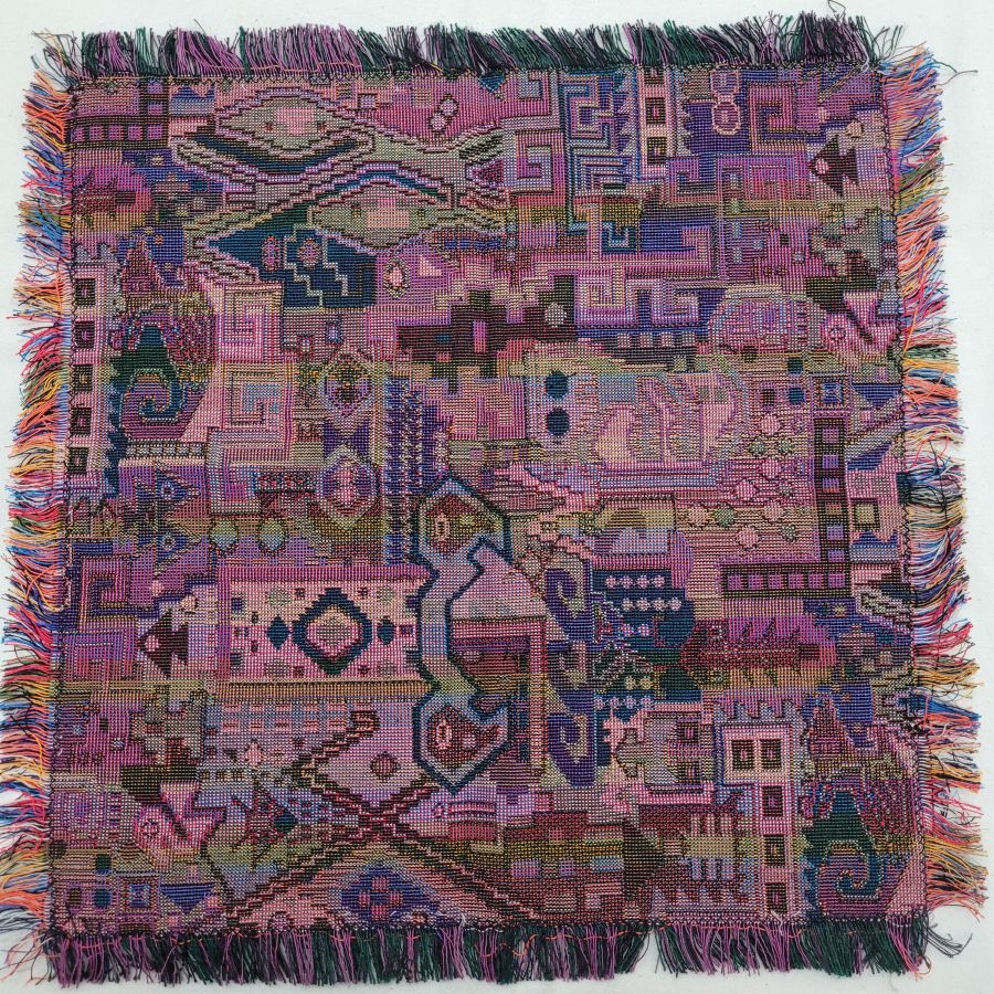 Handmade violet Druze table cloth square, where each side is as beautiful because of the different shades of violet colors they have skillfully used.
