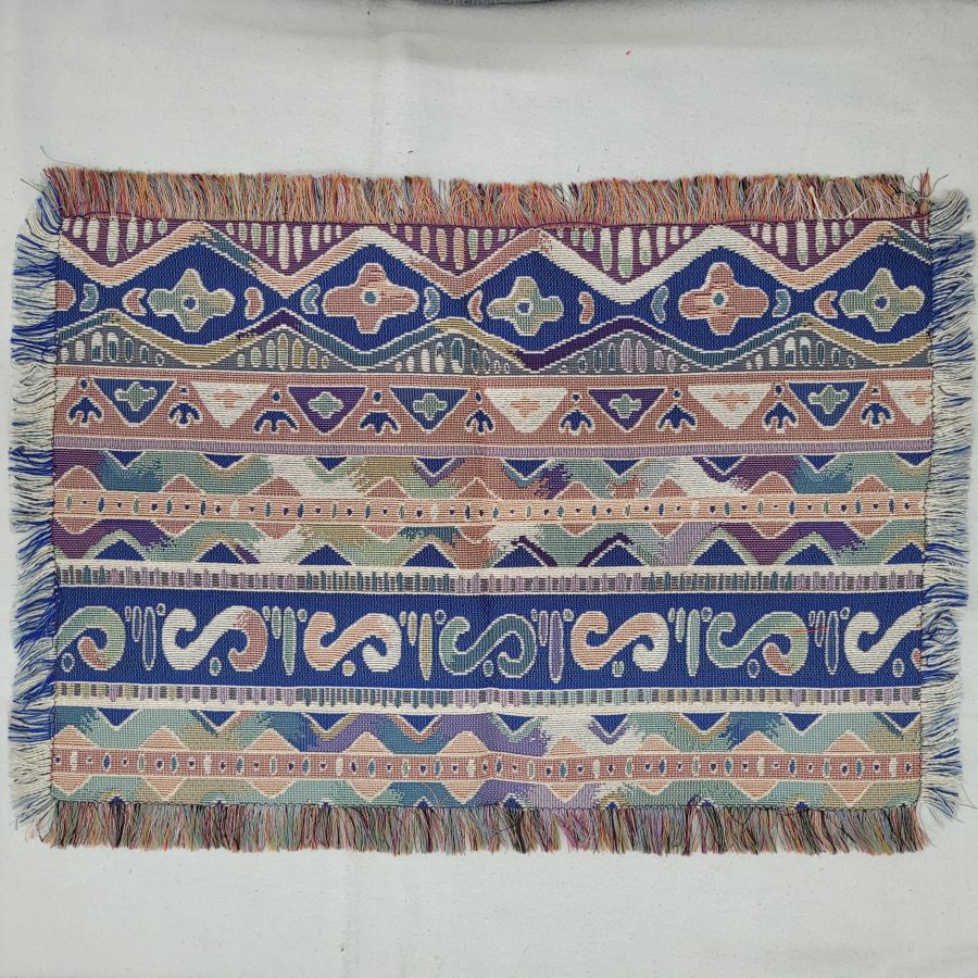 Handmade Druze placemat rectangle geometric designs, where each side is as beautiful because of the different shades of colors they have skillfully used.