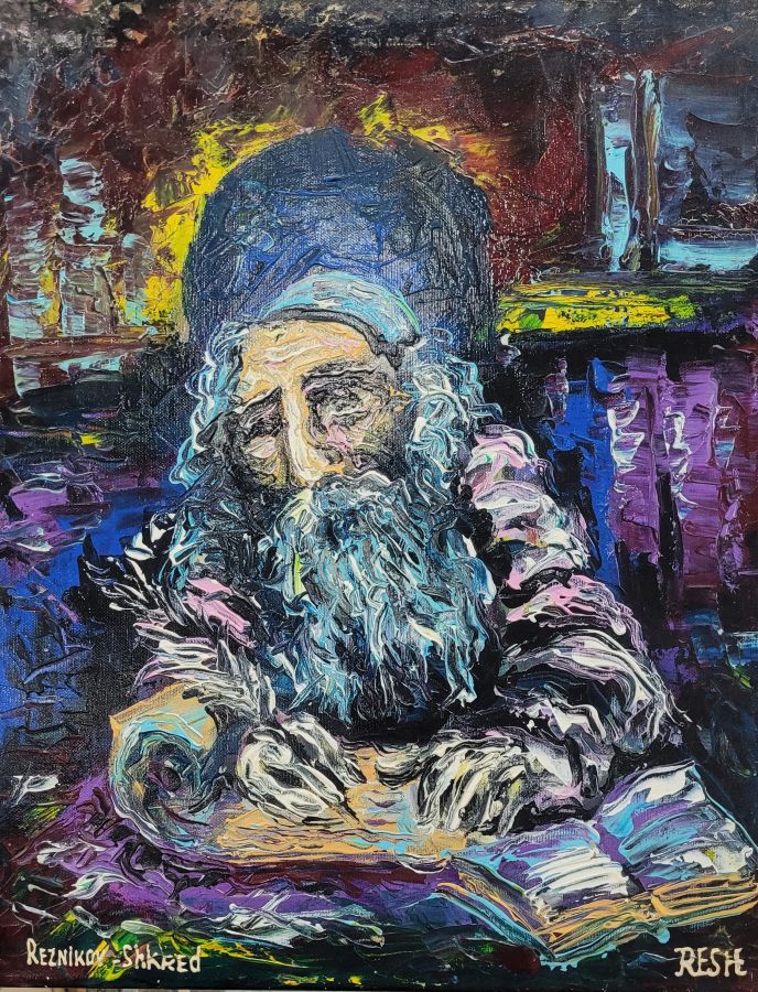 Reznikov skillfully expresses in oil painting sage Rabbi the deep learning of old sage Rabbi, and his thrill to learn more of the holly bible.