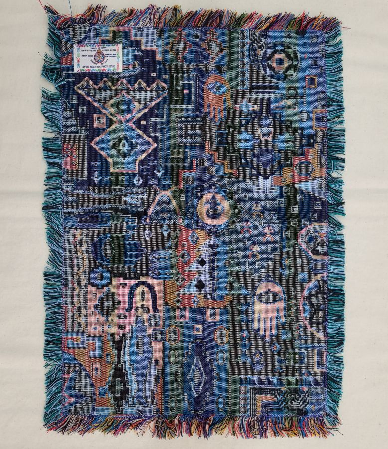 Handmade Druze placemat blue Hamsa rectangle shape, where each side is as beautiful because of the different shades of blue colors