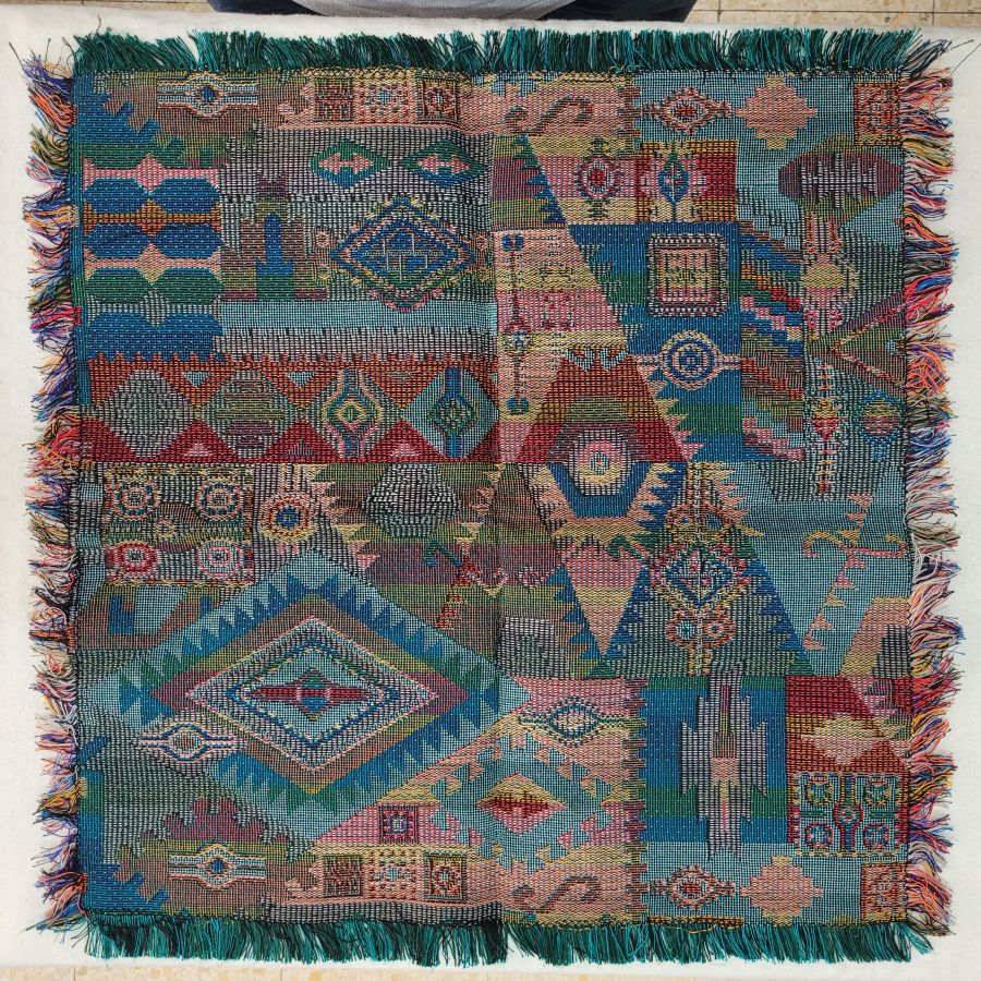 Handmade Druze placemat geometric patterns green square shape, where each side is as beautiful because of the different shades of green.