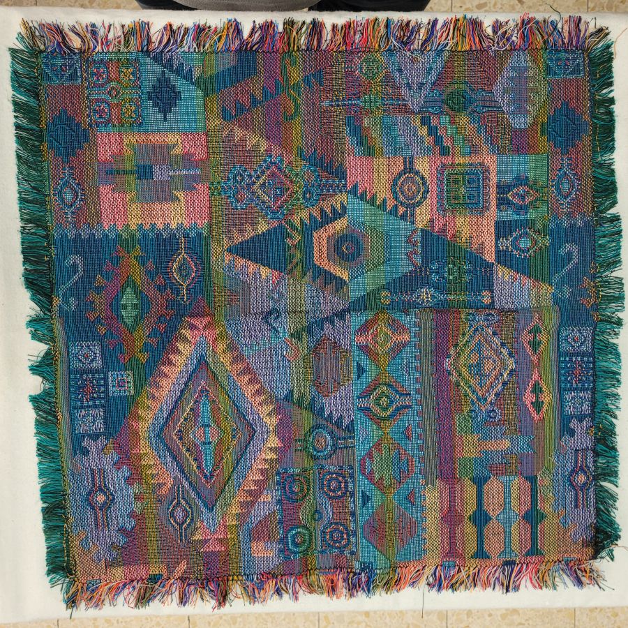 Handmade Druze placemat geometric patterns green square shape, where each side is as beautiful because of the different shades of green.
