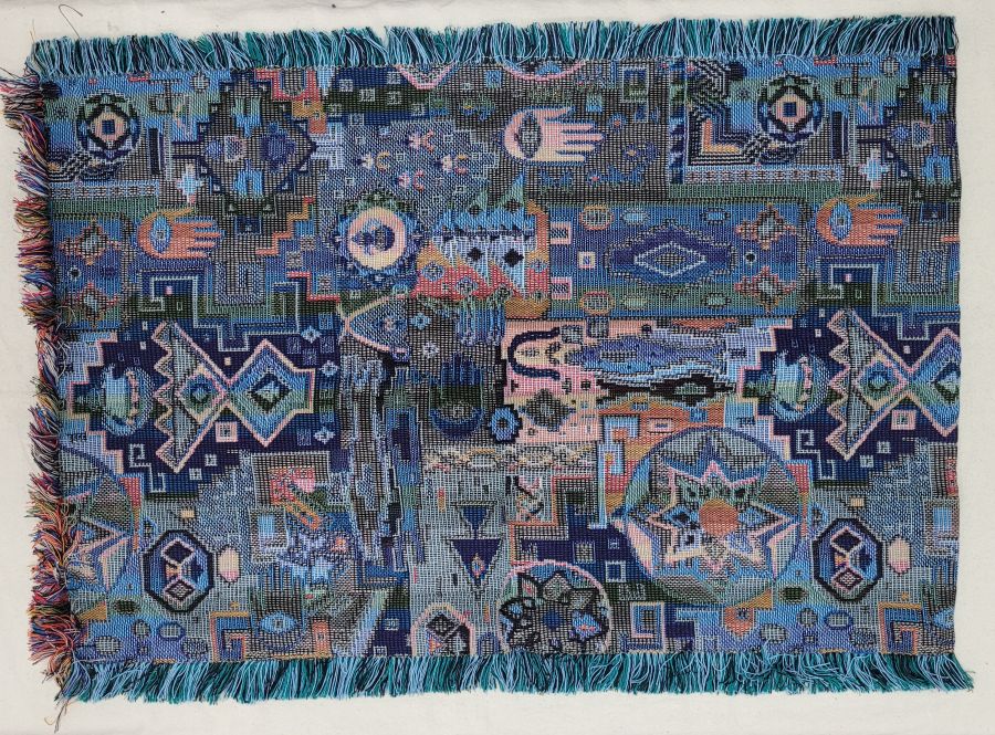 Handmade Druze runner rectangle blue, where each side is as beautiful because of the different shades of blue and violet colors.