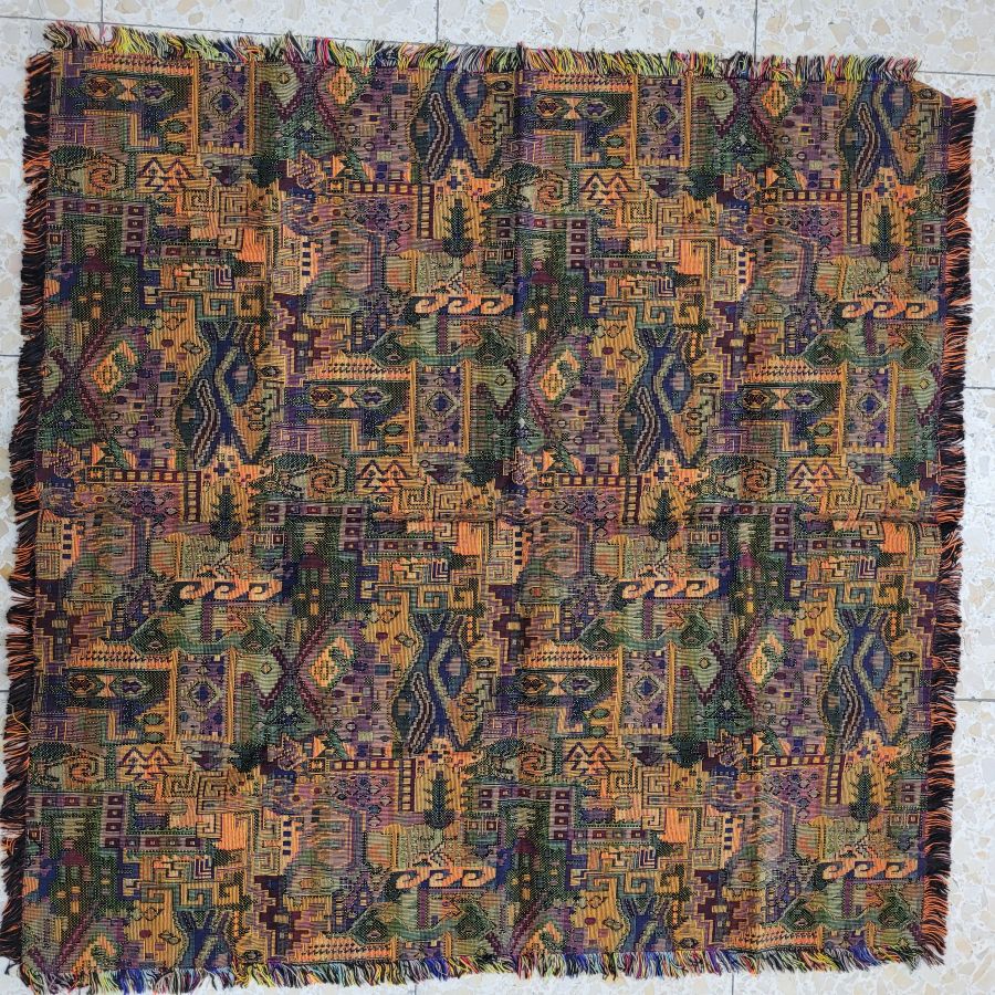 Handmade square Druze tablecloth yellow fish pattern square shape, where each side is as beautiful because of the different shades of yellow colors.