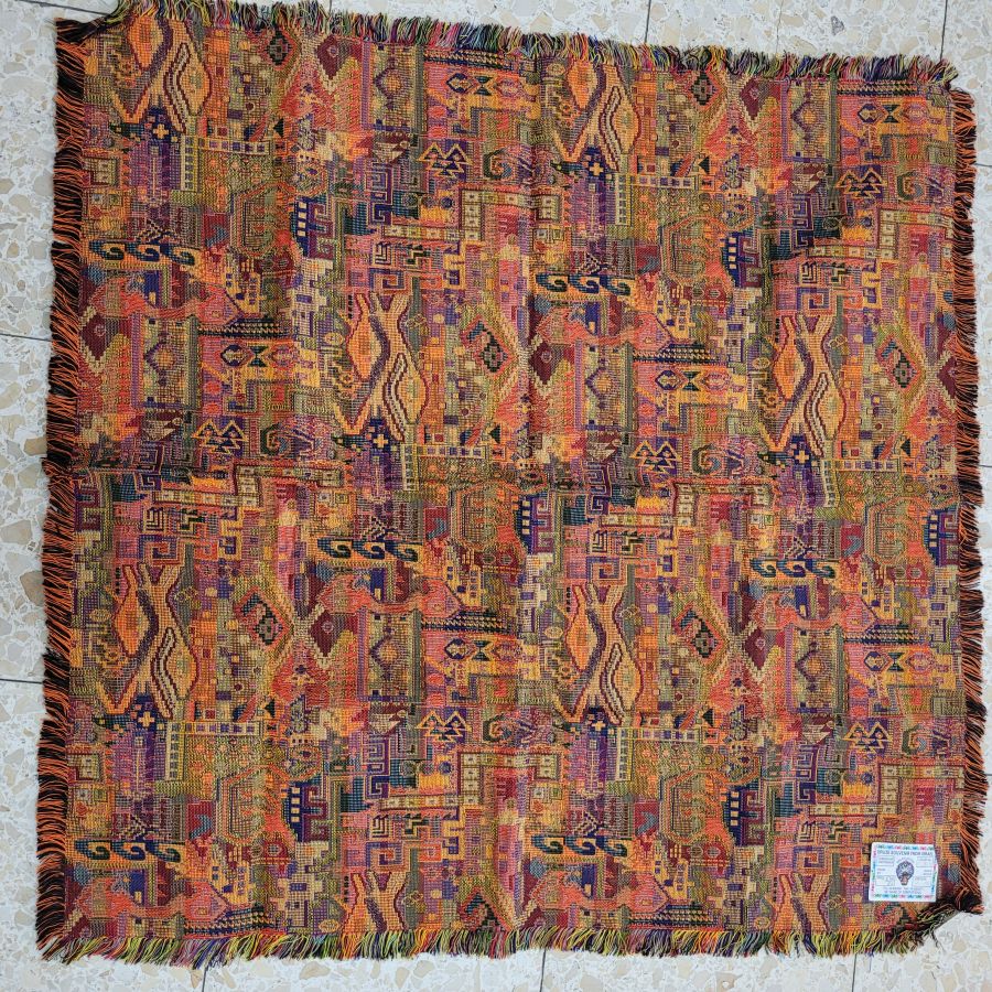 Handmade square Druze tablecloth yellow fish pattern square shape, where each side is as beautiful because of the different shades of yellow colors.