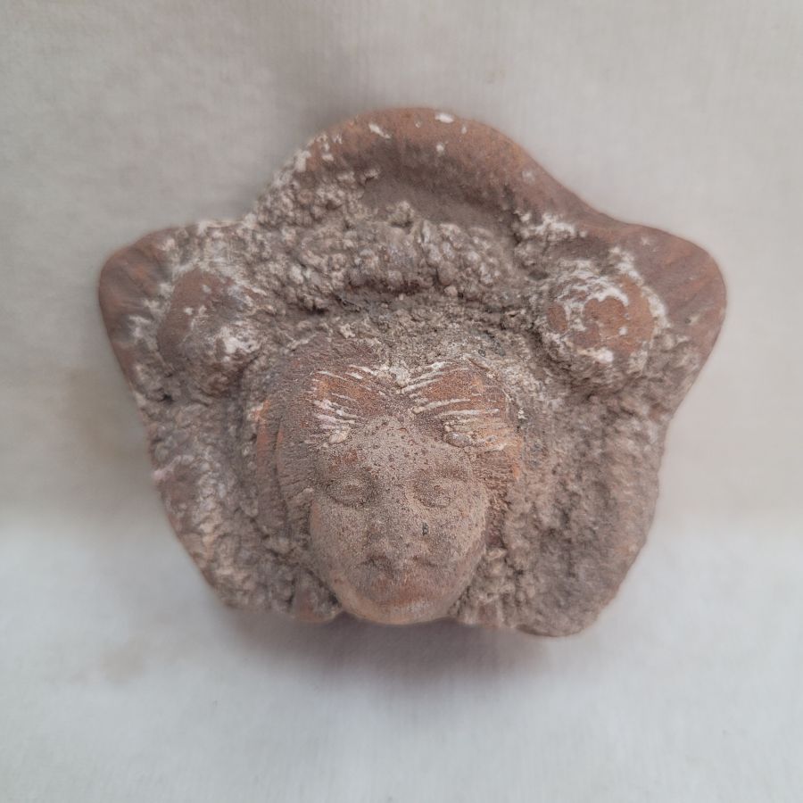 Genuine antique lady Roman head pottery statue symbol of beauty found in Israel 4th century CE. Dimension 7 cm X 6 cm X 3 cm approximately.