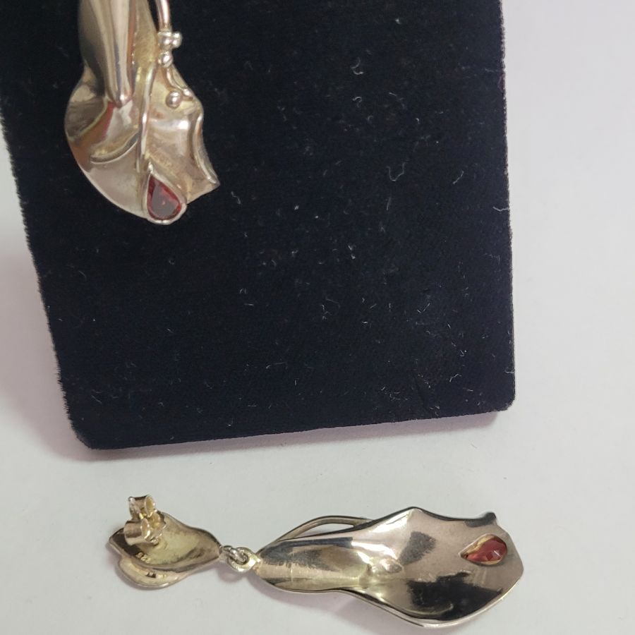 Silver earrings abstract Garnet - Image 5