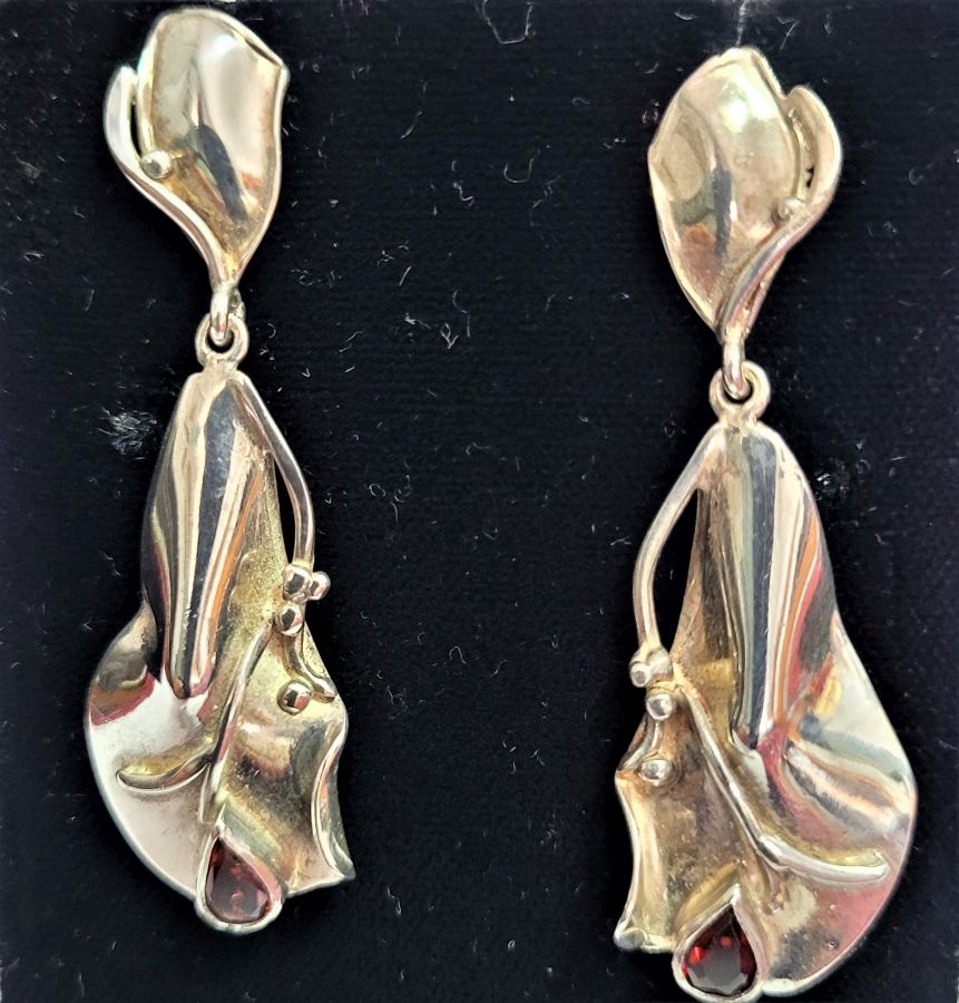 Silver earrings abstract Garnet - Image 7