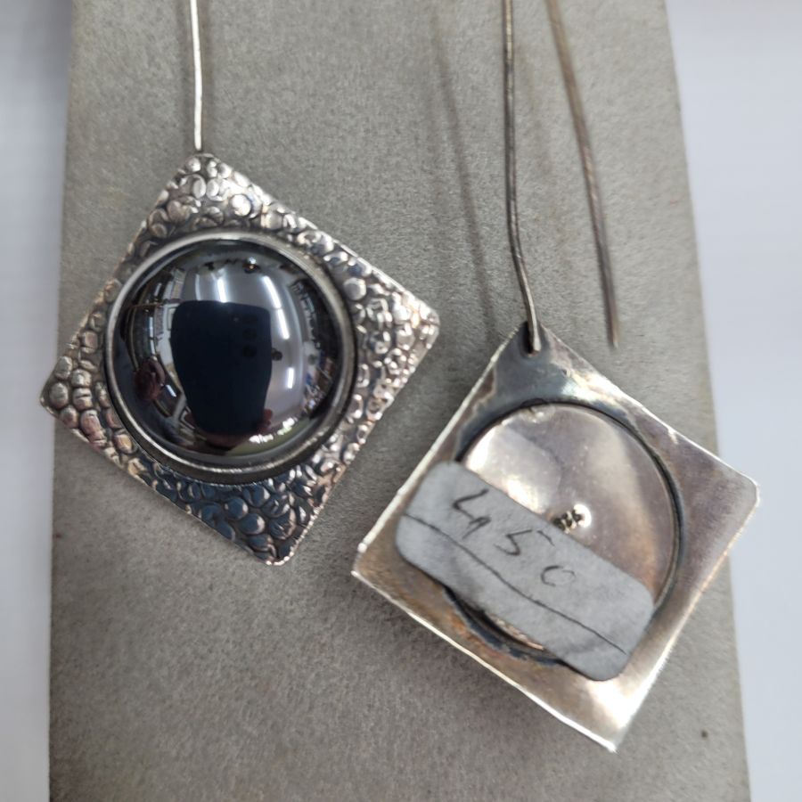 Silver earrings round Hematite - Image 3